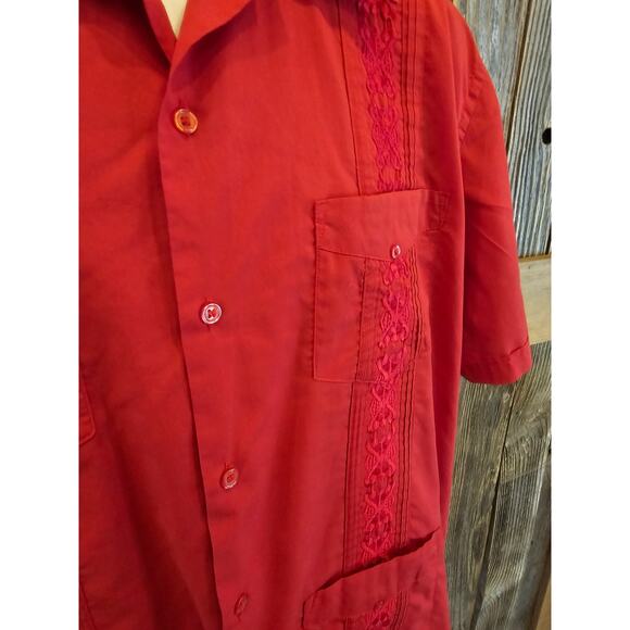Platoon size medium cigar 4 pocket embroidered wedding beach button up red mens^ - Picture 2 of 6